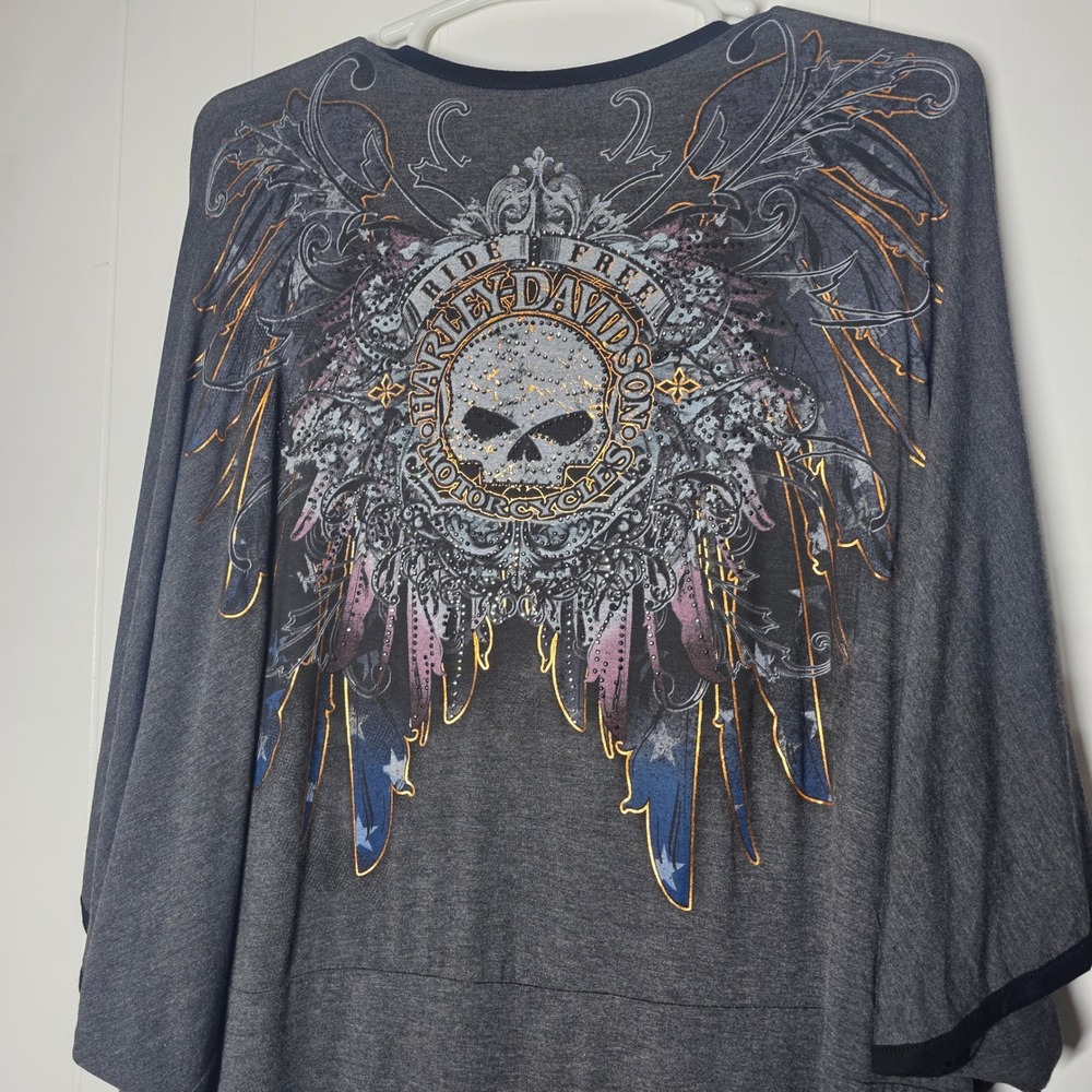 Harley Davidson Free To Fly Kimono Cardigan Gray Skull L/XL HDWF15-C02CGY - Picture 9 of 10